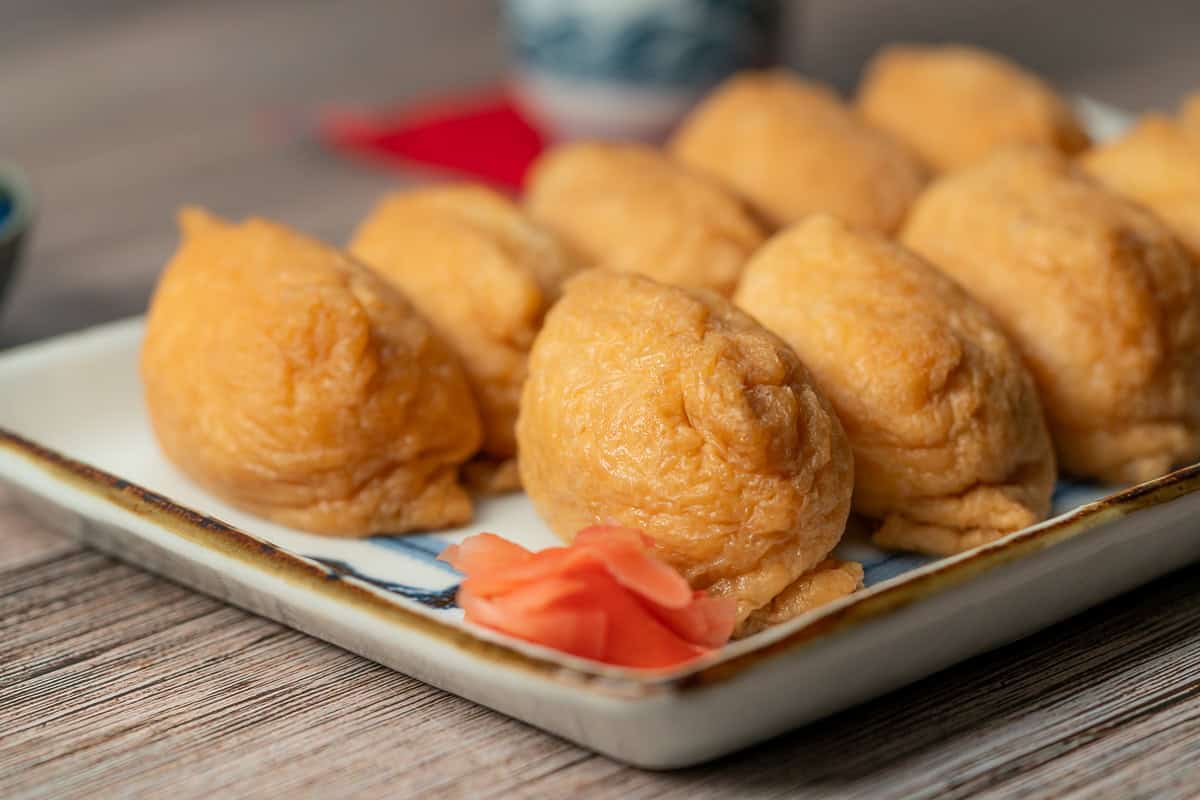 Inari Sushi on a white plate